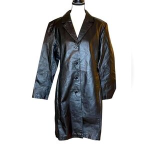 VTG David Benjamin Leather Trench Coat Jacket Womens Size 14 Long Sleeve Black